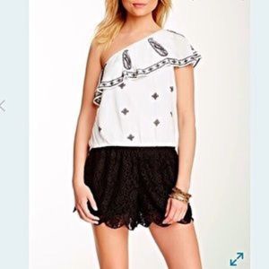 Free People- One Shoulder Embroidered White-  Sz S